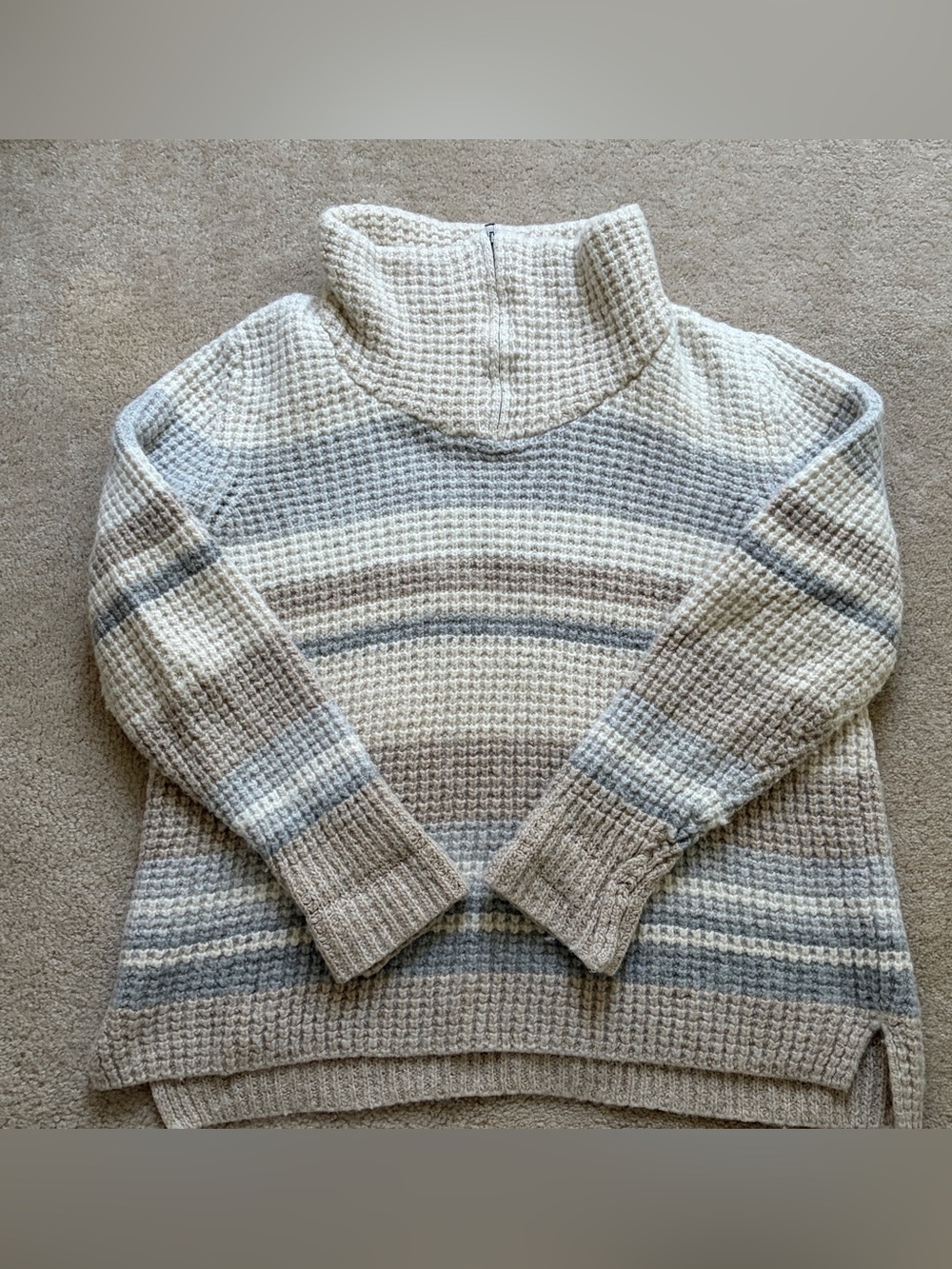 Eddie Bauer Waffle-Knit Cowl Sweater in Cream, Gray, and Tan